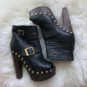 Jimmy Choo Black Leather Platform Peep Toe Booties